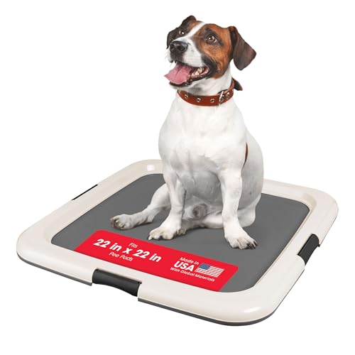 IRIS USA Pee Pad Holder for Dogs and Puppies, Potty Training Tray with Secured Latches, Non-Skid Feet, Leak Protection, Easy Clean Surface, Fits 22"x 22" Puppy Pads Size or Larger, Dark Gray - color: Dark Gray, size: 22" x 22"