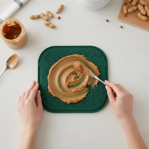 Dog Lick Mat, Green | BPA-Free, Food-Grade Silicone, Slow Feeder with Textured Surface, Integrated Center Bowl, Non-Slip Base