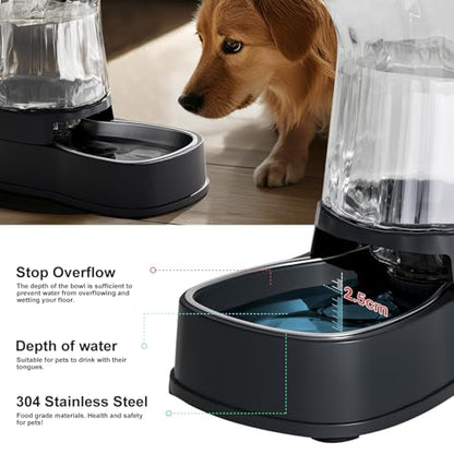 Gardner Pet Automatic Dog Water Dispenser Gravity Stainless Steel Water Waterer Feeder, Large Capacity Water Feeding Bowls for Medium & Large-Sized Dogs Cats Other Pets -(2.1 Gallon) - color: Dark, size: 2.1 Gallon
