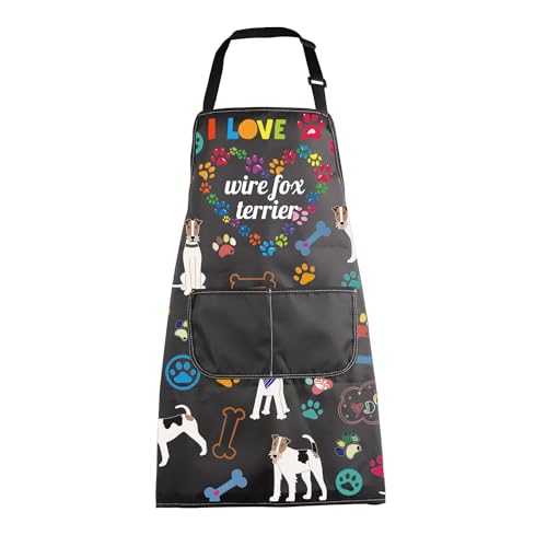 MBMSO Wire Fox Terrier Apron Dog Apron with Pockets Wire Fox Terrier Gifts for Dog Lover Dog Owner Gift Dog Mom Kitchen Apron