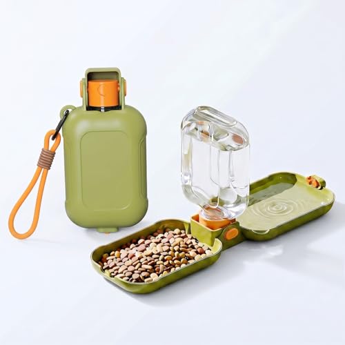 Portable Dog Water Bottle 15.5 oz 2-in-1 Foldable Travel Dog Bowls Pet Food Bowl Leak Proof Puppy Water Dispenser for Hiking Camping Walking Green