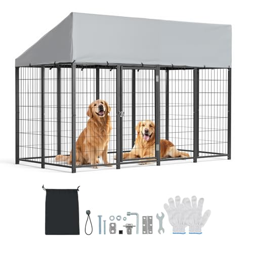VEVOR Outdoor Dog Kennel, 7.87 x 3.94 x 5.4 ft Large Dog Kennel with Secure Lock, Outside Dogs Enclosures with UV-Resistant & Waterproof Roof Cover, Heavy Duty Pet Crate Cage Run for Large Dogs - size: 94.5"L x 47.2"W x 65.0"H