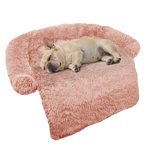 GGIB Calming Dog Bed Fluffy Plush Dog Mat for Furniture Protector with Removable Washable Cover for Large Medium Small Dogs and Cats (Small(35x31x5),Pink) - color: Pink, size: 35.0"L x 31.0"W x 5.0"Th