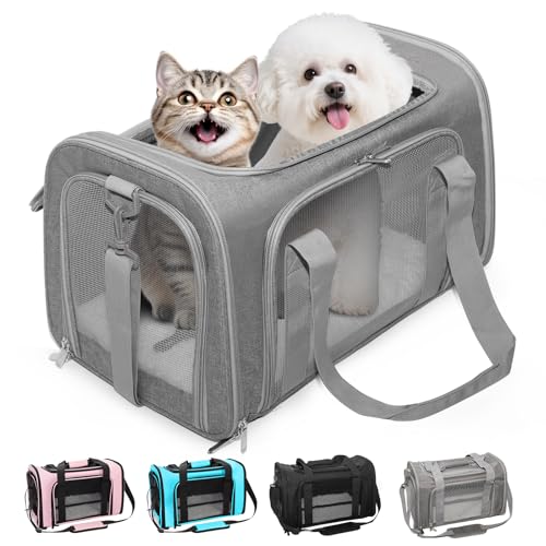 Soft-Sided Cat Carrier Expandable Pet Carrier Airline Approved Mesh Travel Carrier Up to 22lbs for Cats Small Dogs Collapsible Escape-Proof with Shoulder Strap Washable (20x13x13 Gray) - color: Gray, size: 13.4"L x 13.4"W x 20.1"H