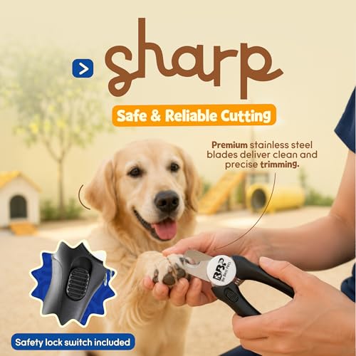 Be Best Pets Pet Nail Clippers for Dogs & Cats - Professional Nail Trimmer with Safety Guard & Sharp Stainless-Steel Blades - Non-Slip Handle Pet Grooming Clippers for All Breeds - Nail File Included