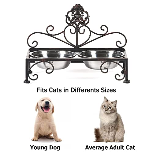 Elevated Dog Bowls for Small Dogs Metal Raised Dog Bowl Cat Dish Stand with Double Stainless Steel Pet Feeder for Food and Water Lifted Cats Bowls with Stand Elevated Pets Bowl Holder - Height 3.54" - size: 3.54" Height Black