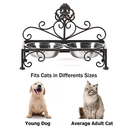 Elevated Dog Bowls for Small Dogs Metal Raised Dog Bowl Cat Dish Stand with Double Stainless Steel Pet Feeder for Food and Water Lifted Cats Bowls with Stand Elevated Pets Bowl Holder - Height 3.54" - size: 3.54" Height Black