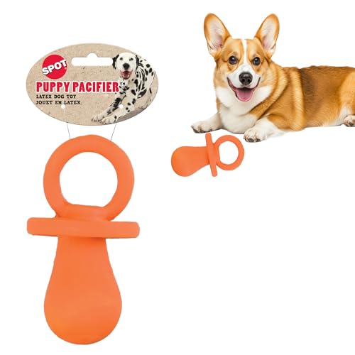 SPOT Puppy Pacifier Latex Dog Toy – Soft Binky-Shaped Chew for Teething Puppies & Small Dogs, 4.5 Inch, for Light Chewers Only, Squeaky Natural Latex, Assorted Colors