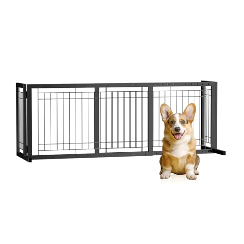 Outvita Free Standing Dog Gate, 21" Height Pet Gate Extra Wide Dog Gates for Stairs Doorways Front Porch Fireplace, 37" - 68" Wide Metal Adjustable Pet Fence Indoor, Black