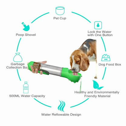 DoqiPaw Dog Travel Water Bottle Leak Proof No Spill Lead Leash Waterer Feeder Accessory Alternative to Dispenser Portable Pet Bowl Large Dogs(500ml) (Green) - color: Green