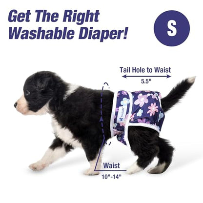 Pet Soft Washable Female Diapers (3 Pack) Female Dog Diapers, Comfort Reusable Doggy Diapers for Girl Dog in Period Heat (Bloom, S) - size: Small:10''-14''
