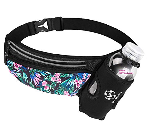 Running Belt Sport Waist Pack/Pouch w/Water Bottle Holder Hydration Fanny Pack Reflective Stripes Cellphone Storage Earphone hole for Dog walker Hiking Travel Adjustable (Tropical Flower Prints) - color: Tropical Flower Prints