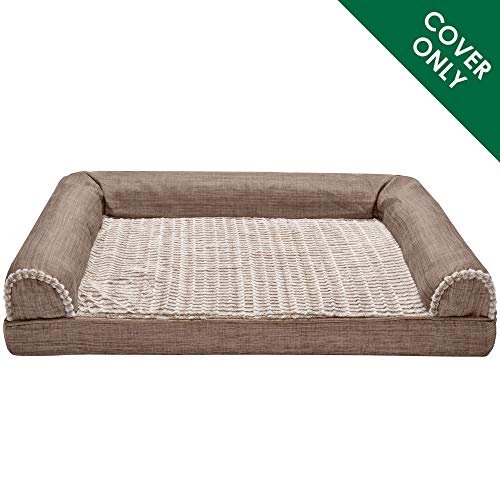 Furhaven Replacement Dog Bed Cover Luxe Faux Fur & Performance Linen Sofa-Style, Machine Washable - Woodsmoke, Jumbo (X-Large) - color: Woodsmoke, size: Jumbo
