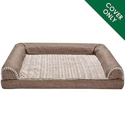 Furhaven Replacement Dog Bed Cover Luxe Faux Fur & Performance Linen Sofa-Style, Machine Washable - Woodsmoke, Jumbo (X-Large) - color: Woodsmoke, size: Jumbo