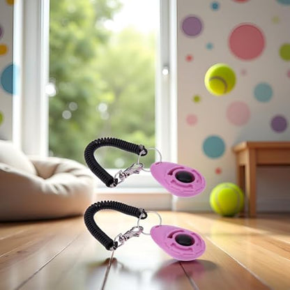 2Pcs Pink Dog Clicker for Training Easy to Use with Button Dog Training Accessories Strong and Long-Lasting, Training and Behavior Aids