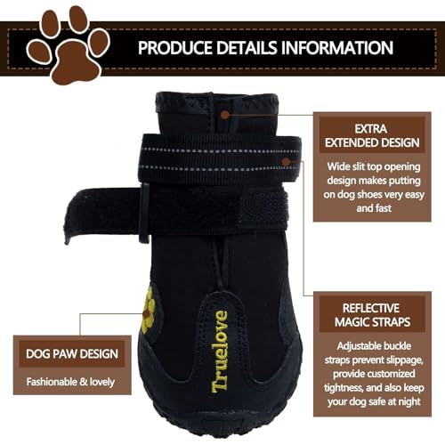 Expawlorer Dog Shoes for Large Dogs, Dog Shoes for Hot Pavement, Hiking Walking, Anti-Slip Rugged Sole,Waterproof Dog Booties for Outdoor Rain Days, All Weather Dog Boots & Paw Protectors (Black) - size: Size 5: 2.80"x2.44" (L*W) (Pack of 4)