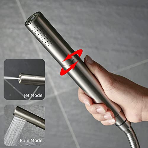 Brushed Nickel Dual Modes Brass Shower Wand High Pressure 7 Inch Brushed Finish Shower Head Sprayer Hand 2 In 1 Function Handheld Shower Head Set with 59 Inch Hose, Bracket - color: Brushed Nickel
