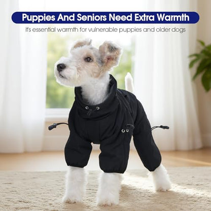 FUAMEY Full Body Dog Coat,Warm Dog Fleece Jackets with Harness Built in Windproof Dogs Snowsuit Zip up Pet Four Legged Pets Jumpsuit Winter Outfit Cold Weather Coats for Small Dogs Black S - color: Black, size: Small
