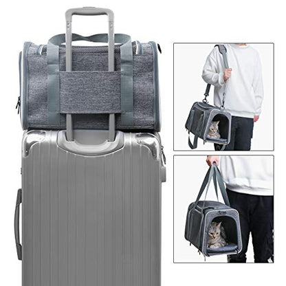 Cat Carrier - Portable Foldable Dog Pet Carrier, Soft-Sided Pet Bag up to 15 Lbs, Airline Approved Travel Puppy Carrier - color: Light Grey, size: 17.5"L x 11.0"W x 11.0"H