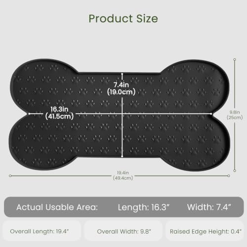 PWTAA Dog Food Mat Anti-Slip Silicone Dog Bowl Mat Thicker Pet Placemat Waterproof Cat Feeder Pad with Raised Edge Puppy Kitten Feeding Mats Suitable Small Medium-Sized Dogs Cats Eating Tray - 2PCS - color: Black, size: 19.4" x 9.8"-2PCS