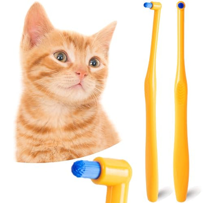 Cat Toothbrush Tuft Head, Small Dog & Puppy Tooth Brushing Kit, Mini Head Teeth Brush for Kitten & Tiny Pet, Doggy Toothbrushes Deep Dental Cleaning, 2 PCS - Orange - size: 1 Count (Pack of 2)