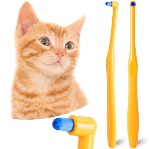 Cat Toothbrush Tuft Head, Small Dog & Puppy Tooth Brushing Kit, Mini Head Teeth Brush for Kitten & Tiny Pet, Doggy Toothbrushes Deep Dental Cleaning, 2 PCS - Orange - size: 1 Count (Pack of 2)