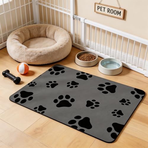 Rectangular pet Feeding mat (14 * 22, Light Grey Dog Paws)