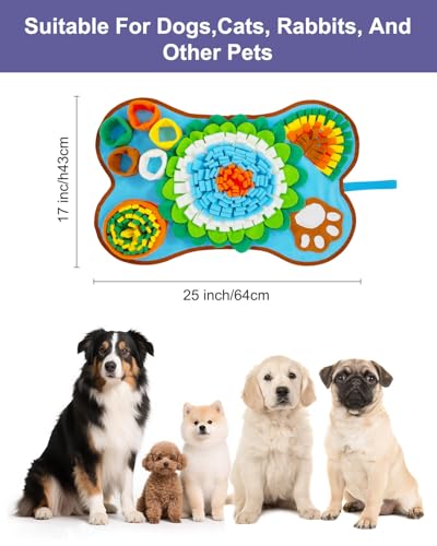Snuffle Mat for Dogs, Pet Sniffing Pad for Medium & Small Dogs, 25 x 17 in, Slow Feeder Dog Treat Mat for Training & Stress Relief, Improves Sniffing Abilities, Non-Slip Bottom, Easy to Clean - size: 25*17in