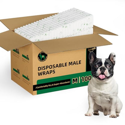 IMMCUTE Disposable Male Dog Diapers 100 Ct, Male Dog Wraps with Wetness Indicator, Adjustable Puppy Diapers Male for Medium Dogs - size: Medium (100 Ct)