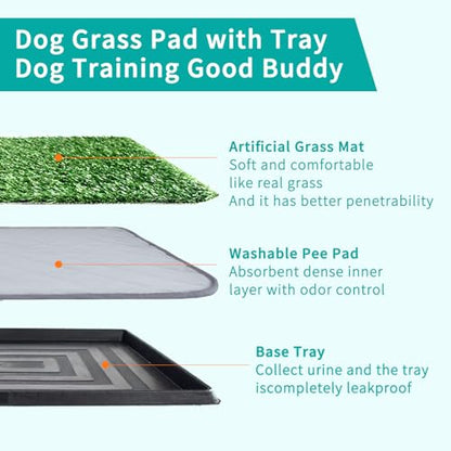 Dog Grass Pad with Tray - 35"X22.6" Indoor/Outdoor Artificial Turf Potty Training Mat for Large Dogs, Portable Dog Litter Box for Balcony/Patio, Washable Reusable Pee Pad and Fake Grass for Dogs - size: 35"×22.6"