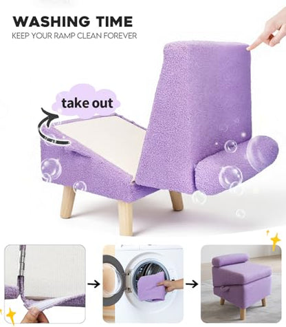 Dog Ramp for Small Dogs and Cats – 2-in-1 Dog Ramp for Couch and Low Bed, 16.5'' Foldable Wooden Pet Ramp, Sturdy Multi-Use Split Ottoman Design, Light Purple - color: Light Purple