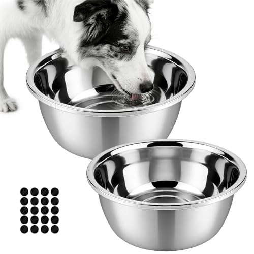 Stainless Steel Dog Bowls 2-Pack 6 Cup / 50 oz | Metal Pet Food and Water Bowls for Small to Medium Dogs, Non-Slip Dishwasher Dog Dishes with Rubber Pads