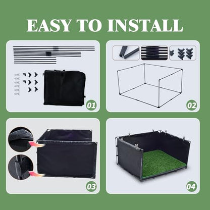 High Walls Dog Pee Pad Holder with Artificial Grass-Foldable Indoor Dog Potty Tray,Waterproof Pee Pad Holder for Small to Medium Dogs,Portable Litter Box with Washable Grass Mat 34.64"*28.34"*17.72"