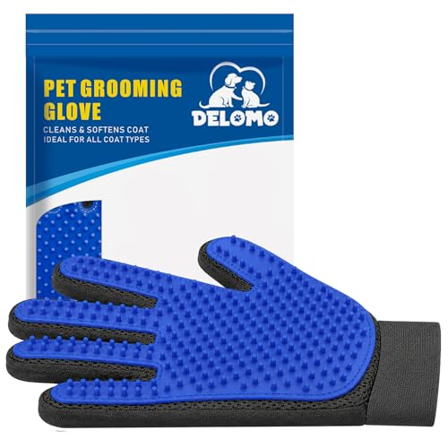 Pet Hair Remover Glove - Gentle Pet Grooming Glove Brush - Deshedding Glove - Massage Mitt with Enhanced Five Finger Design - Perfect for Dogs & Cats with Long & Short Fur - 1 Pack (Right-hand), Blue - color: Blue