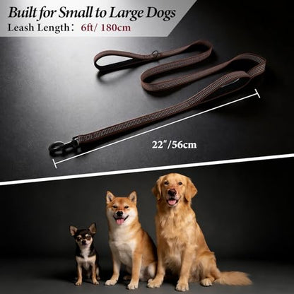 Double Handle Dog Leash 6 FT Reflective 2 Handle Traffic Lead with Padded Grip, Heavy Duty Nylon Leash for Walking Training, for Small Medium Large Dogs, Chocolate - color: Chocolate