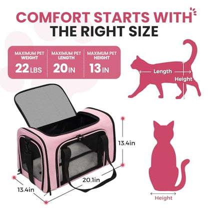 Soft-Sided Cat Carrier Expandable Pet Carrier Airline Approved Mesh Travel Carrier Up to 22lbs for Cats Small Dogs Collapsible Escape-Proof with Shoulder Strap Washer (20x13x13 Pink) - color: Pink, size: 13.4"L x 13.4"W x 20.1"H