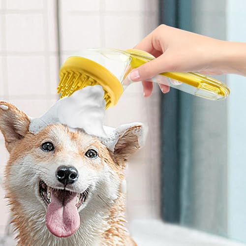 Dog Bath Brush | Shampoo Dispenser Dog Scrubber Massage Brush,Silicone Bristle Grooming Tool Cleaner Reusable Shower Accessories for Small Animals Long Short Hair
