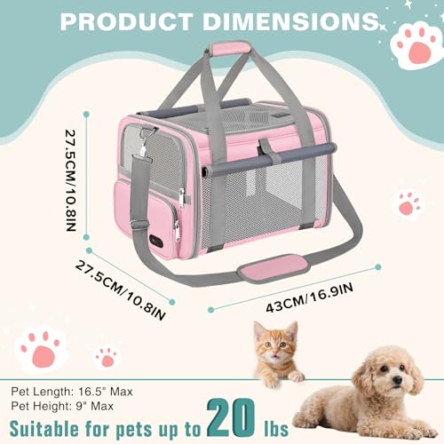 Soft Cat Carrier for Pets Up to 20 Lbs, Collapsible Cat Carrier Bag with Privacy Curtains, Airline Approved Small Pet Carrier for Small Medium Cats Dogs Puppy, Washable Soft Pet Travel Bag Dog Carrier - color: Pink