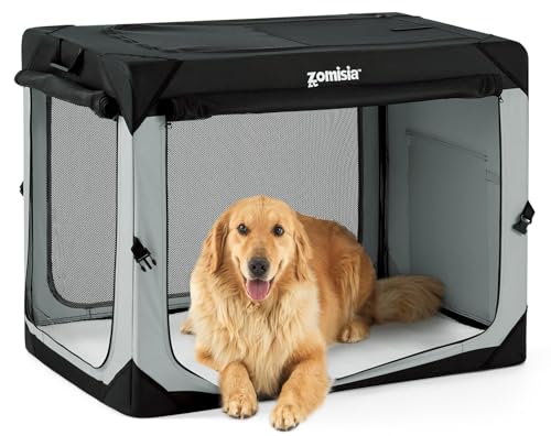 ZOMISIA 42 Inch Collapsible Dog Crate for Extra Large Dogs - XL Dog Travel Crate Portable with Breathable Mesh Windows, Soft Sided Dog Kennel Foldable for Indoor and Outdoor, Grey - size: 42.0"L x 28.0"W x 32.0"H