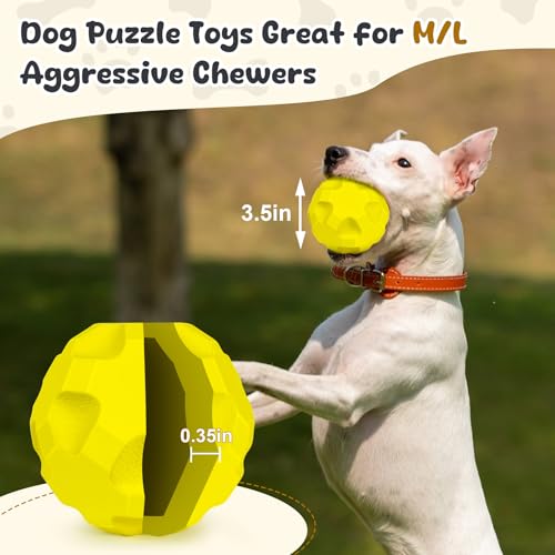 Interactive Dog Puzzle Toys for Boredom, Dogs Enrichment Toys to Keep Them Busy, Dog Treat Balls for Large Dogs, Tough Treat Dispensing Dog Toys - color: Yellow