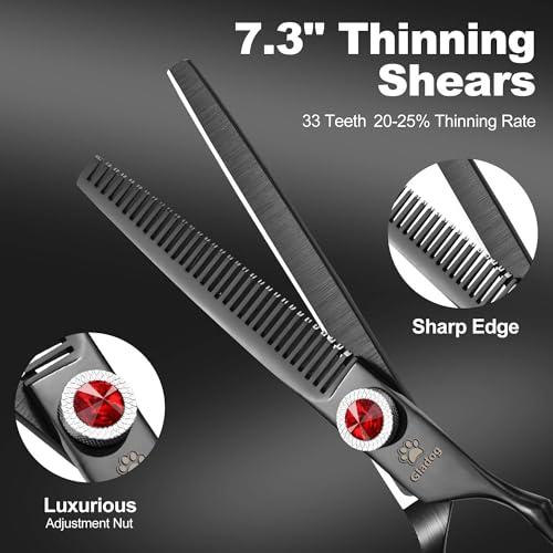 GLADOG 17.8cm(7인치) 전문 강아지 그루밍 가위 키트, 그루밍용 티타늄 강아지 가위, 그루밍을 위한 튼튼한 강아지 가위, 강아지용 6-in-1 애완동물 그루밍 가위 (프로 블랙) - style: 프로 블랙