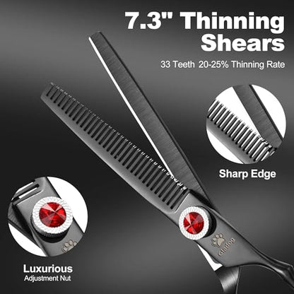 GLADOG 17.8cm(7인치) 전문 강아지 그루밍 가위 키트, 그루밍용 티타늄 강아지 가위, 그루밍을 위한 튼튼한 강아지 가위, 강아지용 6-in-1 애완동물 그루밍 가위 (프로 블랙) - style: 프로 블랙