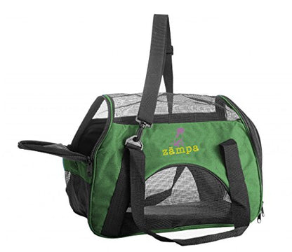 ZAMPA Soft Side Pet Travel Carrier TSA Approved, Under Seat Compatibility, airline approved for Large Cats, Medium Puppys, Small Dogs, 2 Openings, W/ Shoulder Strap. - color: Olive Green, size: 15" x 17" x 7"