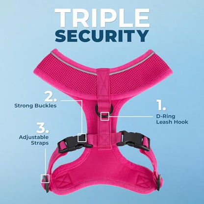 Best Pet Supplies Voyager Aerolite Over the Head Dog Harness, No Pull Breathable Air Mesh Vest, Quick Dry with Reflective Stitching, Adjustable Escape Resistant Harness - Fuchsia, X-Small - color: Fuchsia, size: XS