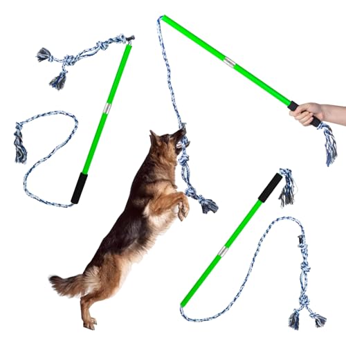Interactive Flirt Pole Toy for Dogs Chase and Tug of War,Durable Teaser Wand with Pet Fleece Rope Tether Lure Toy to Outdoor Exercise & Training for Small Medium Large Dogs (Blue White) - color: blue white