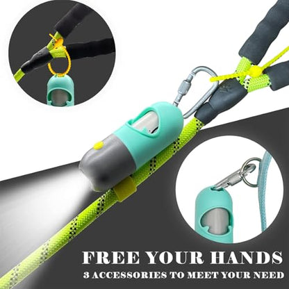 Dog Poop Bag Holder Dispenser with LED Flashlight - Night Visibility for Safe Evening Walks | Upgraded Hands-Free Leash Clip | Includes 15 Dog Waste Bags(Green) - color: Green