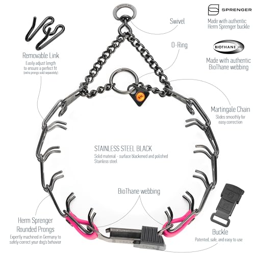 Herm Sprenger Black Stainless Steel Dog Collar with Quick Release ClicLock Buckle and Biothane Insert Training Collar Made in Germany (Passionfruit Pink, 16in x 2.25mm(Neck Size up to 13-14in)) - color: Passionfruit Pink, size: 16in x 2.25mm(neck size up