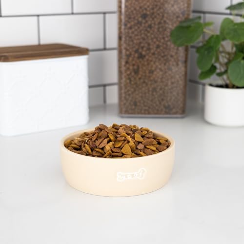 Pearhead Ceramic Dog Bowl – Neutral Taupe “Woof” Design, Holds 2.5 Cups, Non-Skid Stoneware Pet Feeding Dish, 20 oz, Medium - color: Taupe Woof Bowl, size: Medium