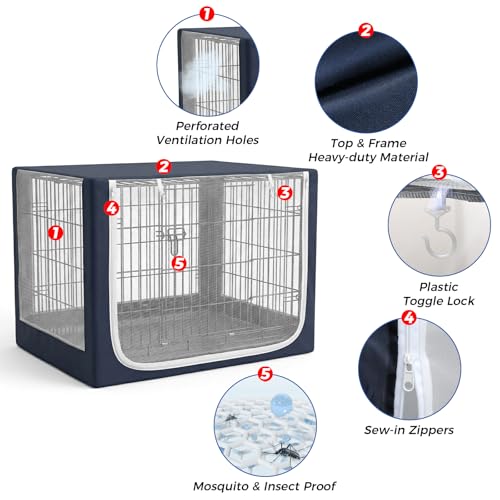 Dog Crate Cover, Breathable Mesh Mosquito Net, Elastic Bottom & Front Zipper, Fits 42inches Crates, Perfect for Dog Crates & Pet Kennels（Only Cover）