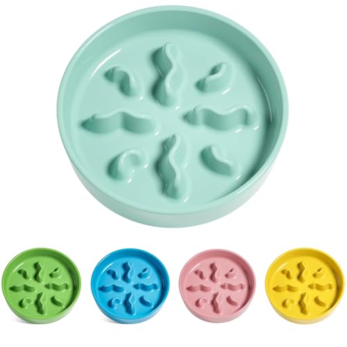 Ceramic Slow Feeder Dog Bowls Small Breed, 0.5 Cups Dog Food Dish for Fast Eaters, Puzzle Bowl for Small Dogs and Cats, 5.5 Inch-Turquoise - color: Turquoise